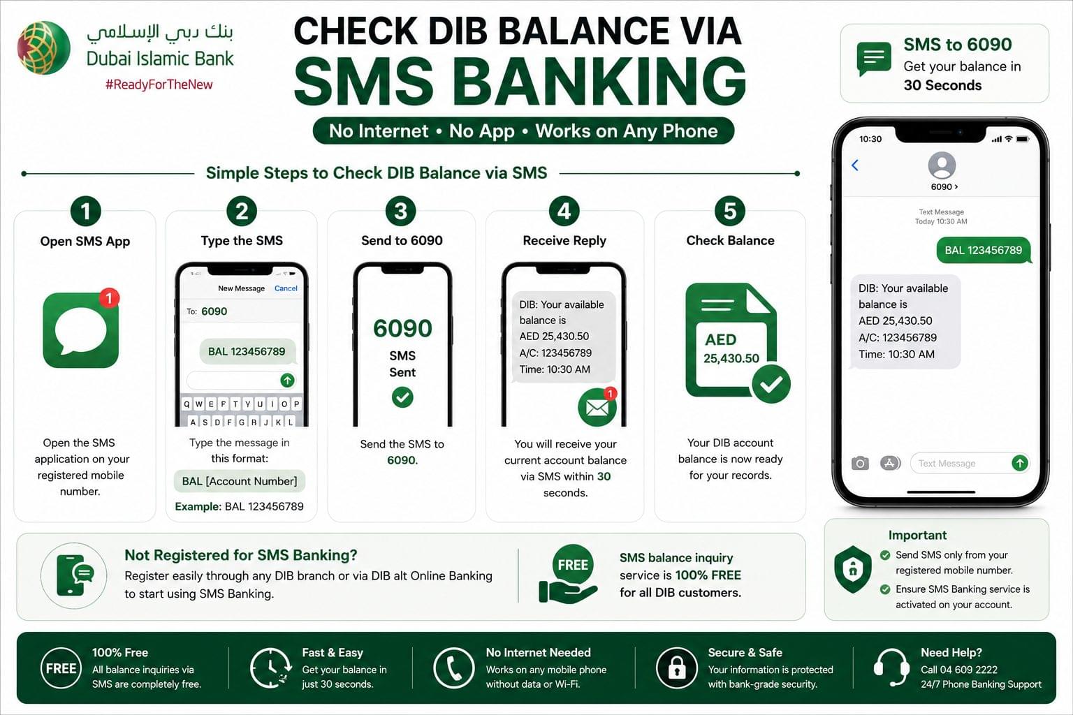 How to check DIB account balance through SMS banking by sending BAL account number to 6090